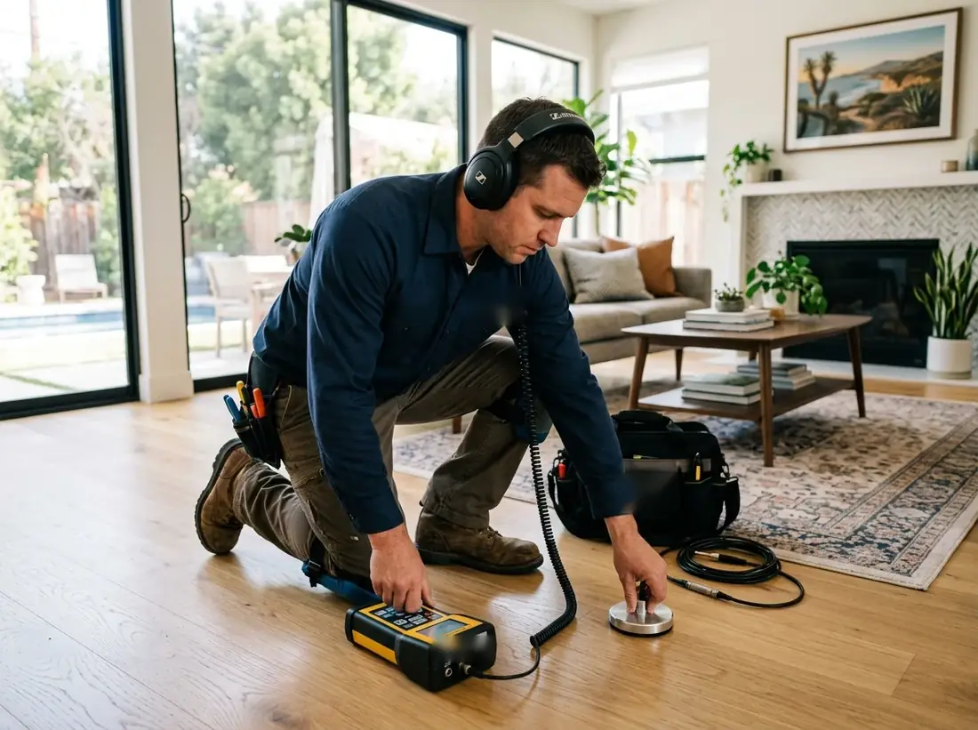 Leak detection technician working in a Friendly Hills property in Whittier, CA