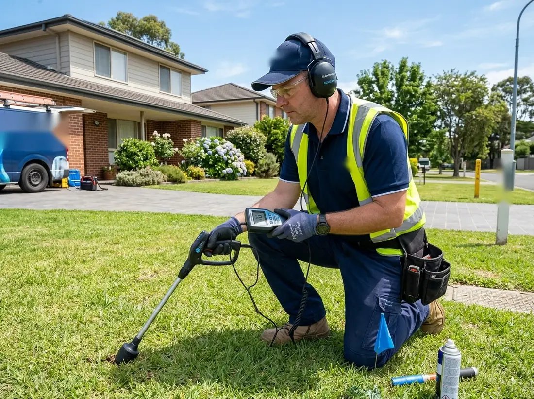 Leak detection technician working in a Michigan Park property in Whittier, CA